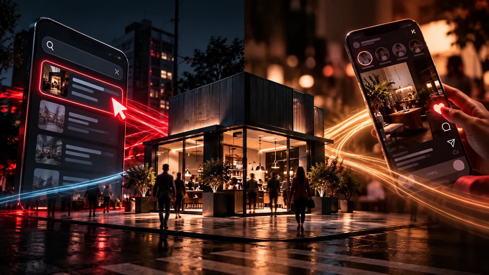 Comparativo visual entre Google Ads e Instagram Ads para estratégias de tráfego pago local