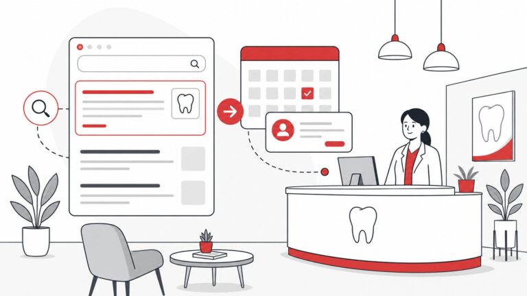 Ilustração flat de campanha de Google Ads para consultório odontológico