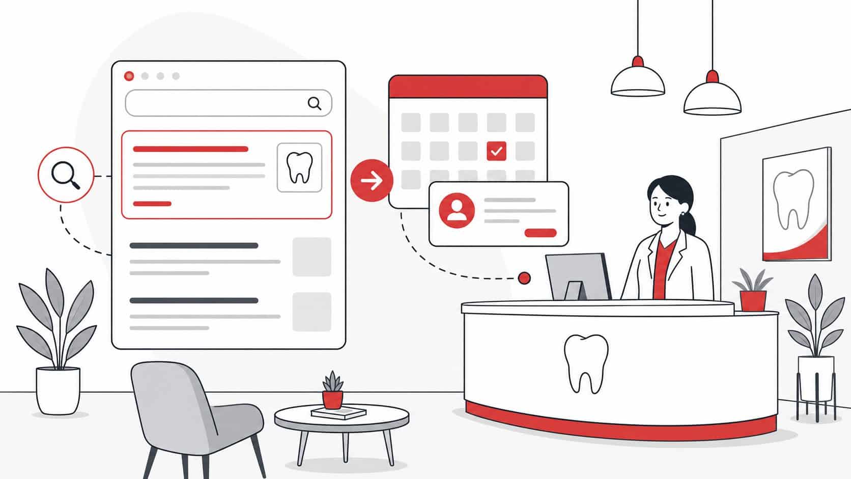 Ilustração flat de campanha de Google Ads para consultório odontológico